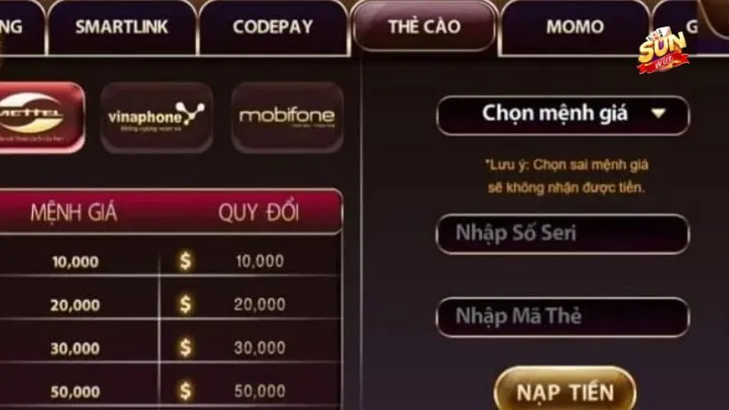 Nạp tiền qua thẻ cào Nạp tiền qua thẻ cào